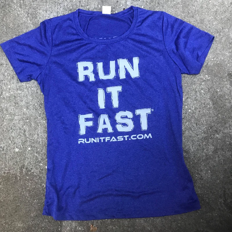 Run It Fast® Women's Cobalt Blue Tech Shirt Stylish Striped Short Sleeve