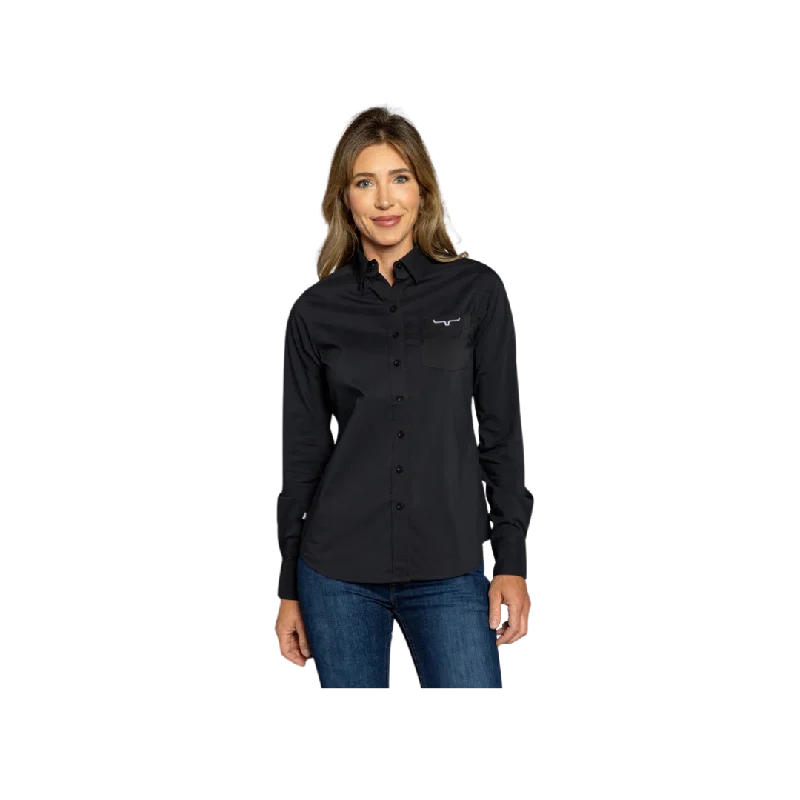 Kimes Ranch Women's KR Team Long Top Black Shirt Fashionable Tied Short Sleeve