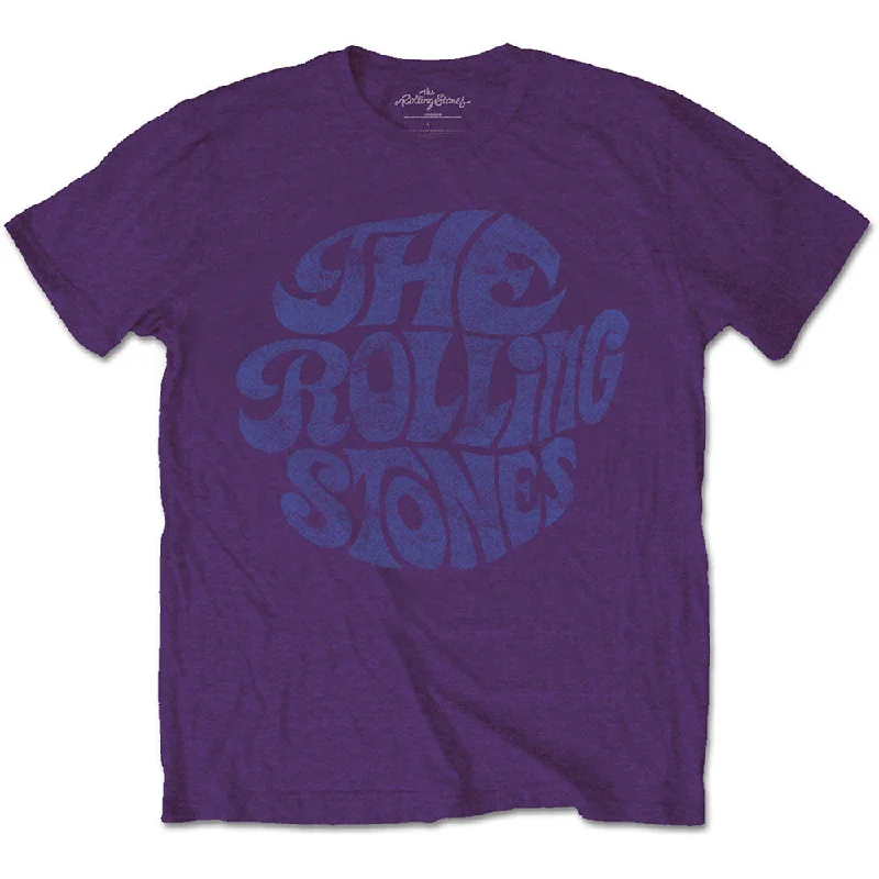 The Rolling Stones | Official Band T-shirt | Vintage 1970s Logo (Purple) Ribbed Striped Patterned