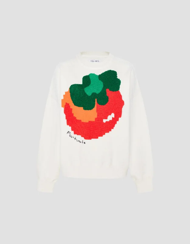 Tomato Print Knit T-Shirt Basic T-Shirt Crew Neck Short Sleeve