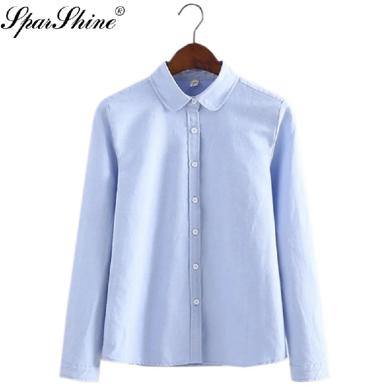 Women Blouse 2017 New Casual Long Sleeved Cotton Oxford  Candy Colors Shirt Woman Office Shirts Excellent Quality Blusas Lady Chic V-Neck Short Blouse