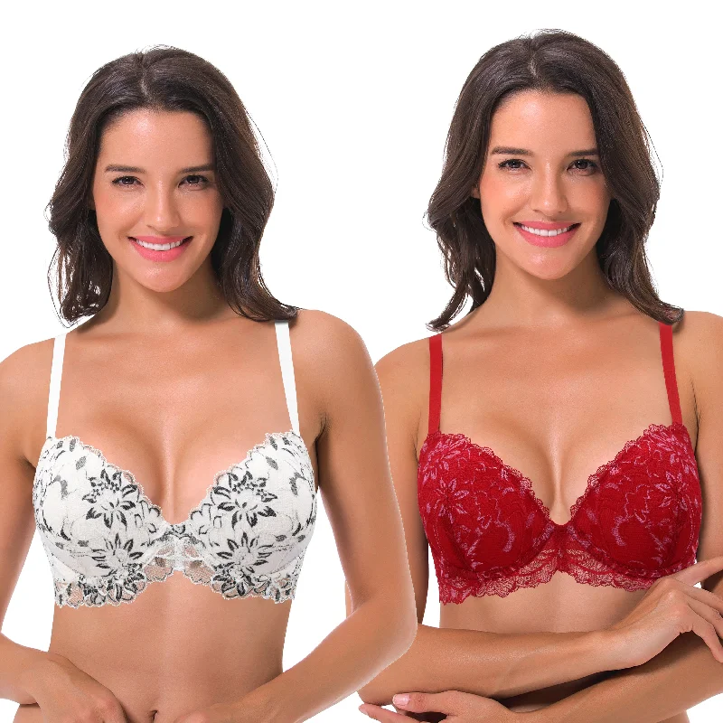 Women's Underwire Plus Size Push Up Add 1 and a Half Cup Lace Bras Contour Bra Style