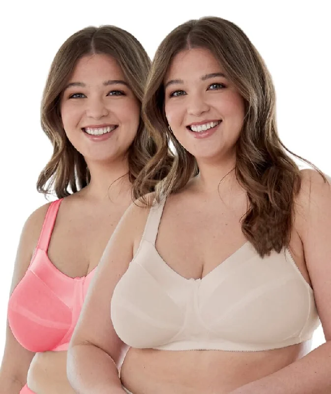 Bestform Satin Trim Wire-Free Cotton Bra With Unlined Cups 2 Pack - Dark Pink/Nude Fashionable Push-Up Bra