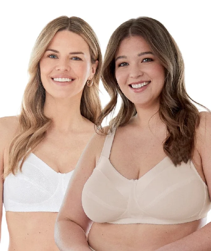 Bestform Satin Trim Wire-Free Cotton Bra With Unlined Cups 2 Pack - Nude/White Elegant Lace Bralette