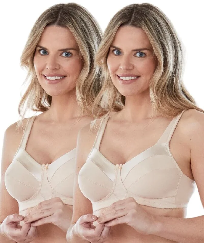 Bestform Satin Trim Wire-Free Cotton Bra With Unlined Cups 2 Pack - Nude Elegant Lace Bralette