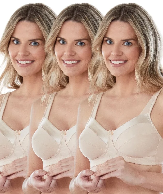 Bestform Satin Trim Wire-Free Cotton Bra With Unlined Cups 3 Pack - Nude Smooth Stretch Bra