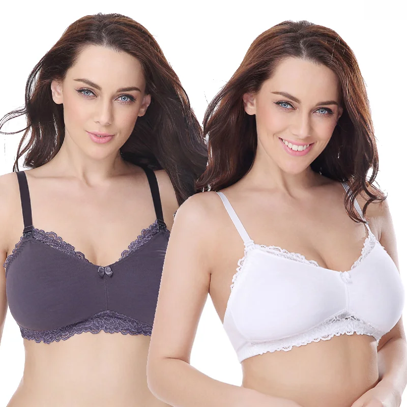 Plus Size Nursing Cotton Unlined Wirefree Bra With Lace Trim Soft Strapless Bra