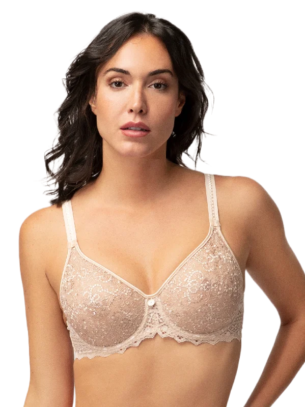 Creamy Beige Cassiopee Seamless Embroidered Full Cup Bra Strapless Support Bra