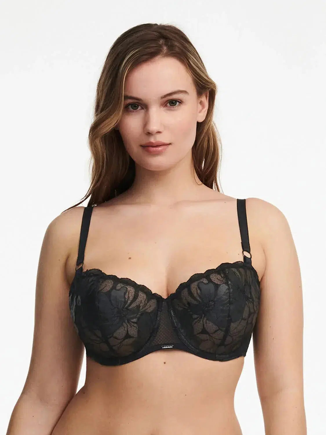 Fleurs Signature Black Leather Demi Bra Cozy Wire-Free Bra