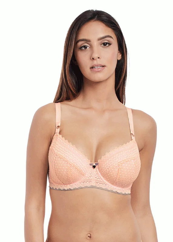 Freya Daisy Lace Padded Half Cup Bra, Blush Seamless Wireless Bra