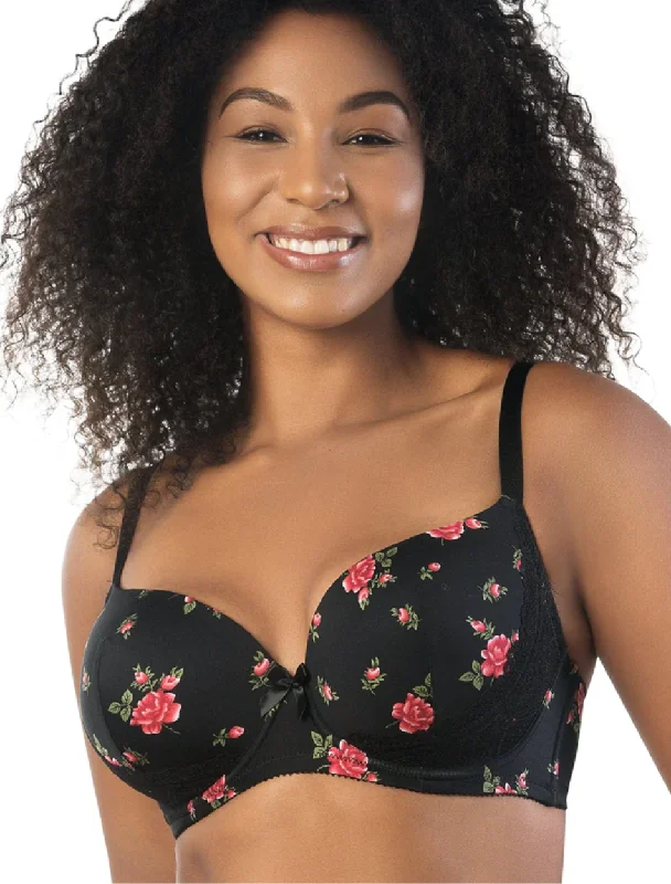 Parfait Casey Plunge Molded Underwire Bra, Black/Rose print | Parfait Casey Black Rose | Floral Parfait Casey Seamless Push-Up Bra