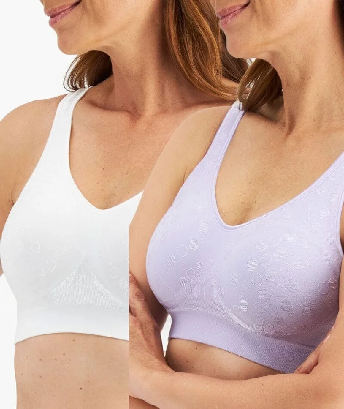 Playtex Comfort Revolution Contour Dot Wire-Free 2 Pack Bra - White/Misty Dot Soft Lace Bra