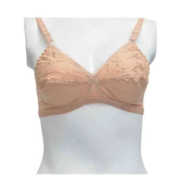 Plus Size Cotton Bra Ladies Non Padded Bra Feel Free Xover Embroidered Wire Free Bra Full Coverage Bra