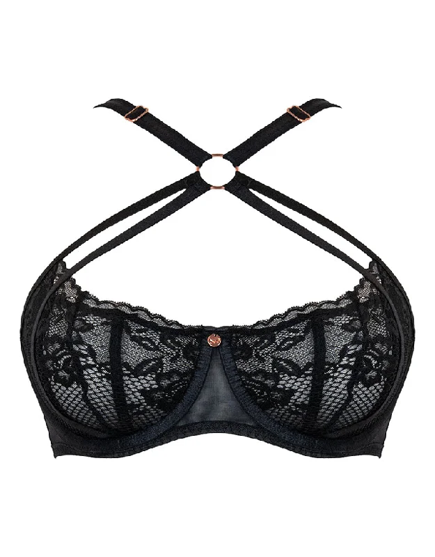 Scantilly Centrepiece Half Cup Bra Black Elegant Satin Bralette