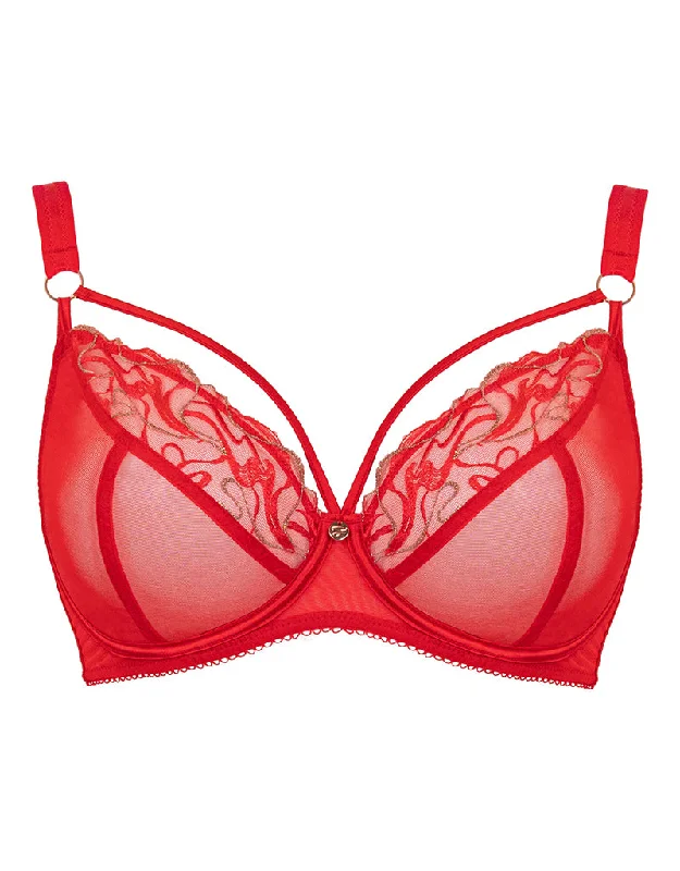 Scantilly Fascinate Plunge Bra Poppy Red Floral Lace Bra