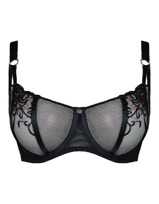 Scantilly Ornate Balcony Bra Black Sexy Mesh Bra