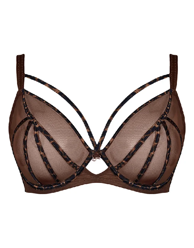 Scantilly Senses Plunge Bra Leopard Brown Chic Satin Bra