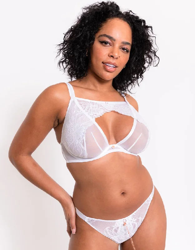 Scantilly Unveiled Deep Plunge Bra White Elegant Lace Bralette