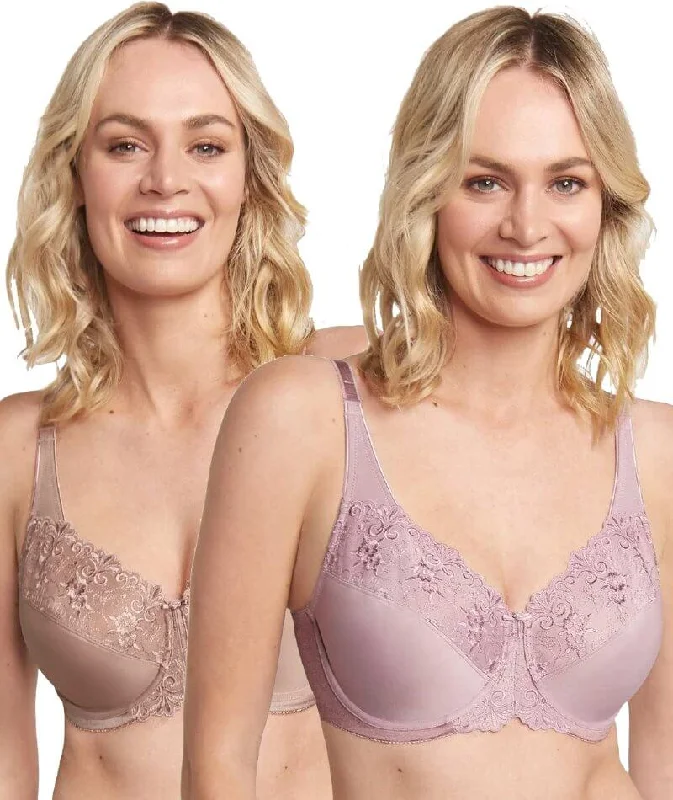 Triumph Embroidered Minimiser Bra 2 Pack - Lilac/Chocolate Mousse Comfortable Fit Bralette