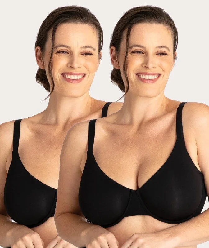 Underbliss Invisibliss Moulded Microfibre Underwire Bra 2 Pack - Black Sporty Wireless Bra