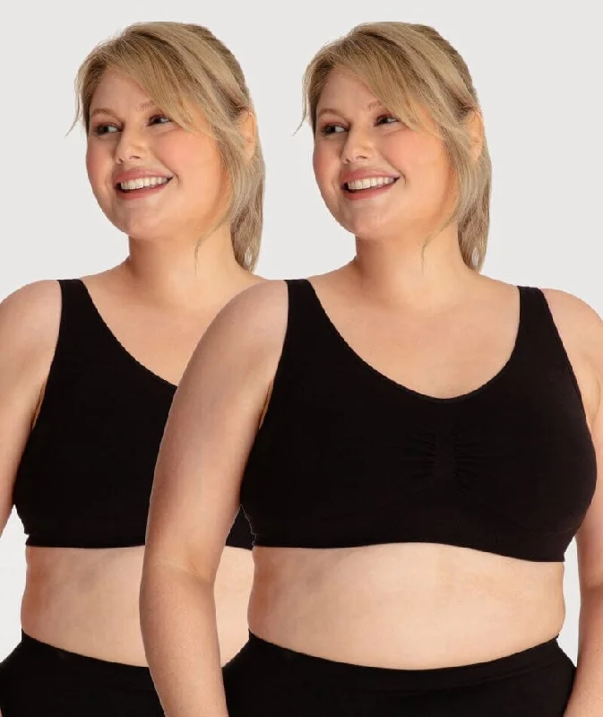 Underbliss Seamless Bamboo Blend Comfort Wire-free Bra 2 Pack - Black Seamless Sports Bra