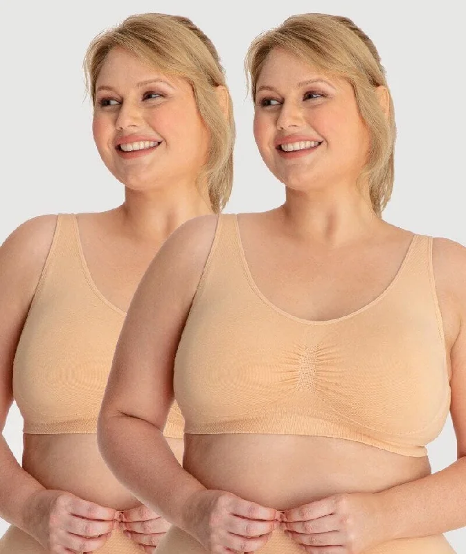 Underbliss Seamless Bamboo Blend Comfort Wire-Free Bra 2 Pack - Frappe Comfortable Fit Bralette