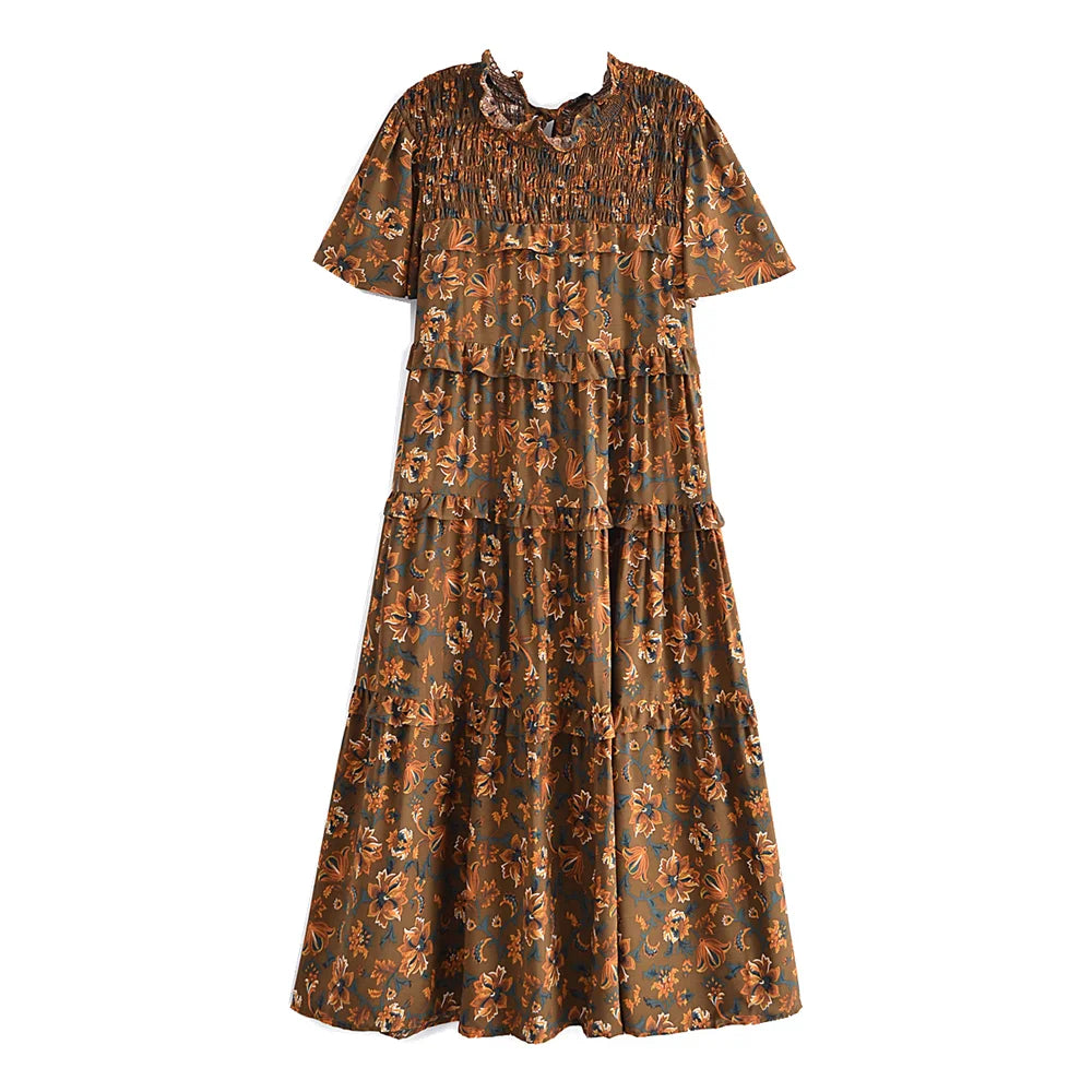 Rustic Wildflower Boho Floral Print Midi Dress Elegant Velvet Midi Dress