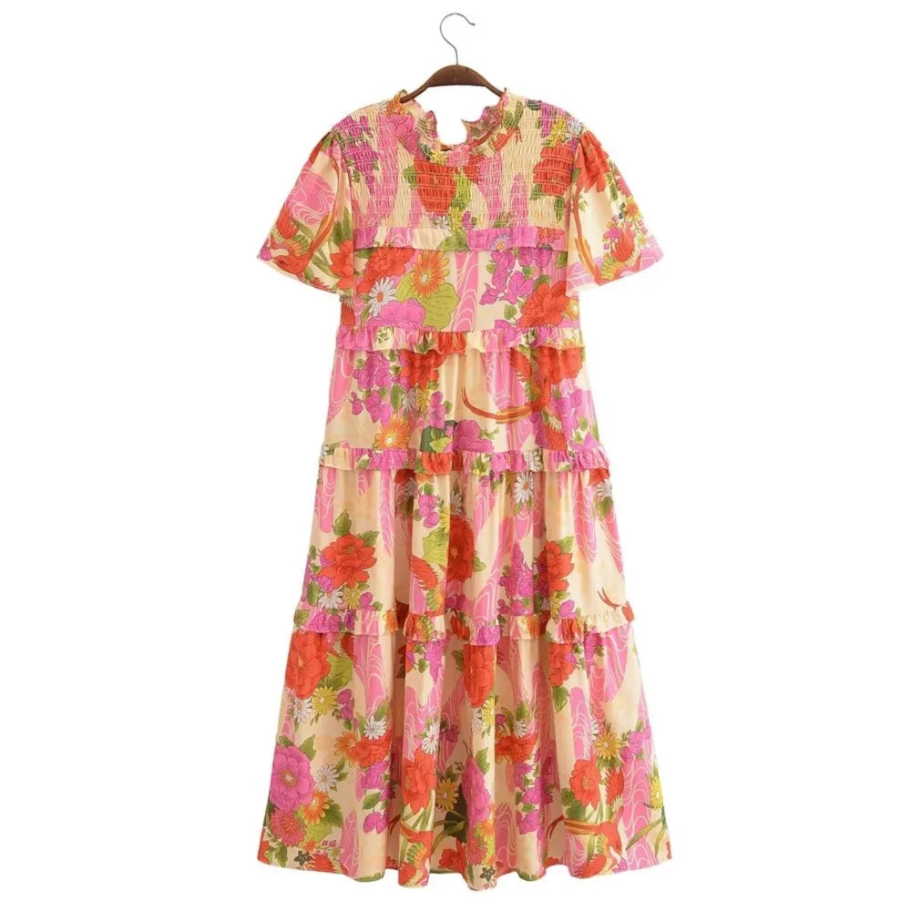 Paradise Sunset Boho Floral Print Midi Dress Stylish Wraparound Midi Dress