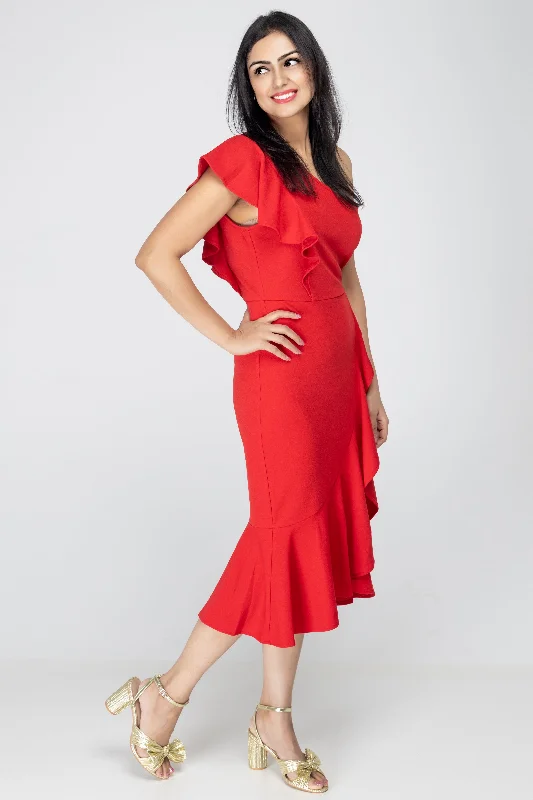 Scarlet Sway Midi Dress Elegant Satin Slip Midi Dress