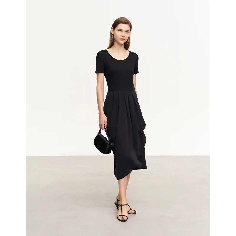 Minimalism Short Sleeve Midi Dress Fashionable Shift Midi Dress