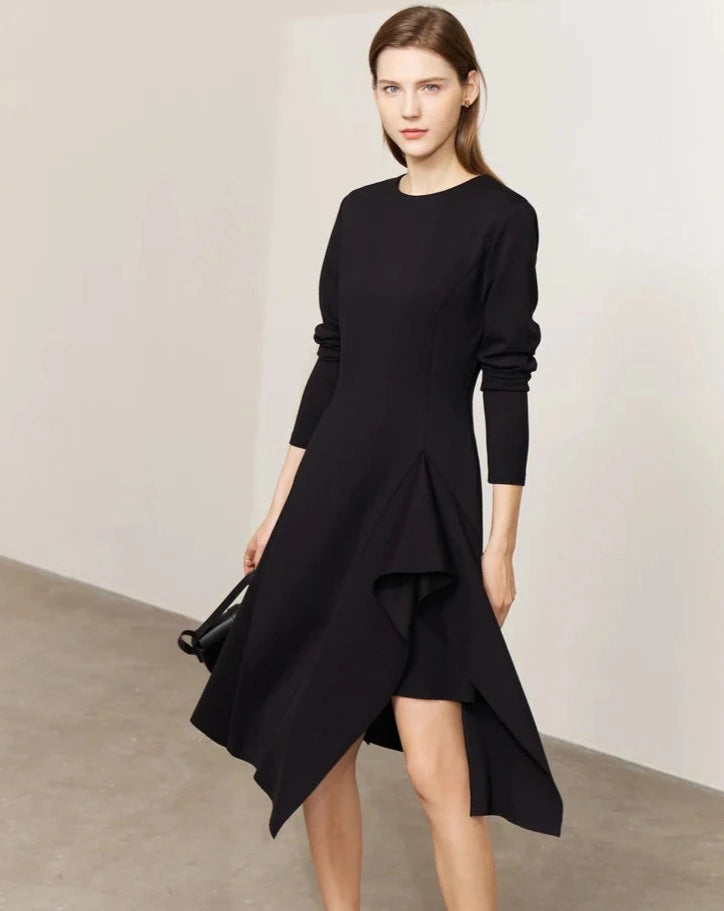 Elegant Asymmetrical Midi Dress Fashionable Pleated Midi Dress