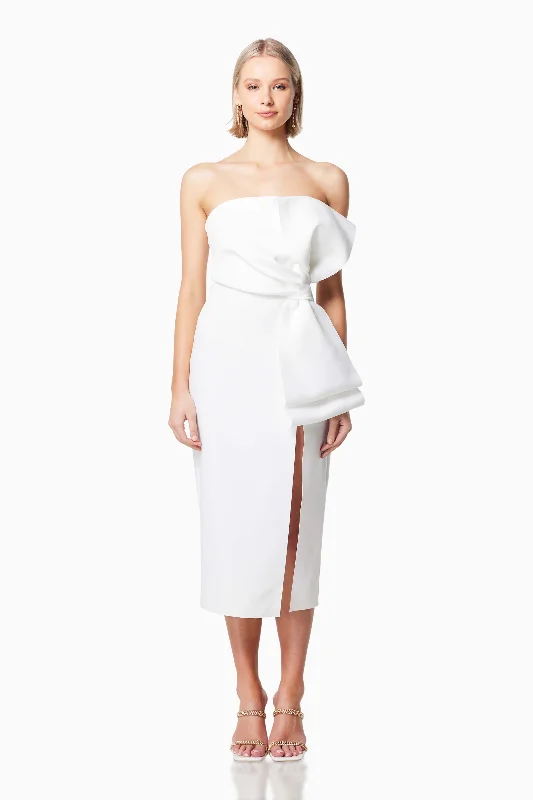 Brighton 3D Midi Dress In White Elegant Sleeveless Midi Dress