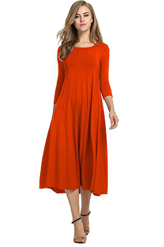 Casual Simple Design Round Neck Midi Dresses Cozy Knit Midi Dress