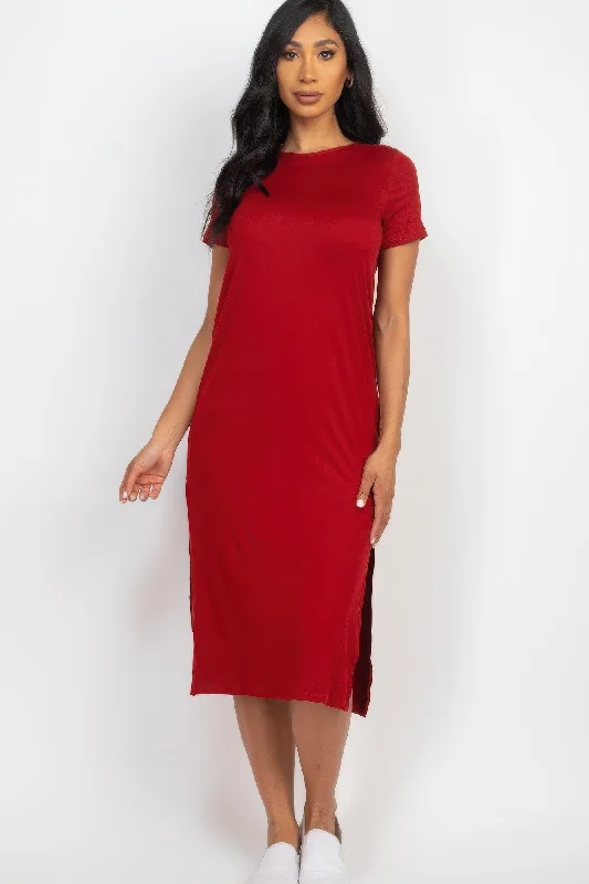 Side slit comfy midi dress Trendy Midi Dress with Belt