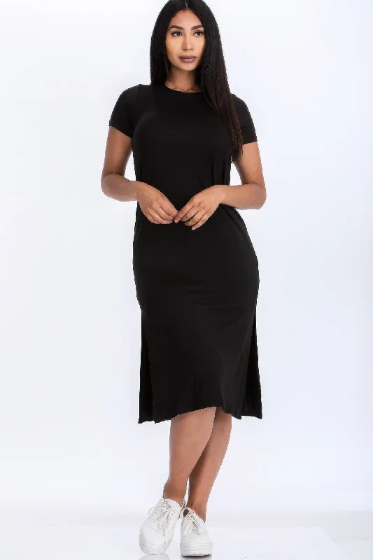 Side slit comfy midi dress Comfortable Draped Midi Dress