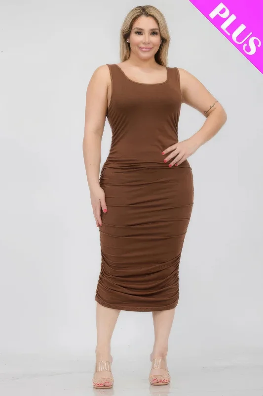 Plus Size Square Neck Ruched Bodycon Midi Dress Cozy Tie-Dye Midi Dress