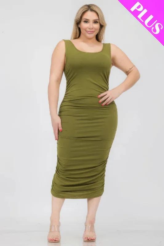 Plus Size Square Neck Ruched Bodycon Midi Dress Fashionable Fitted Midi Dress