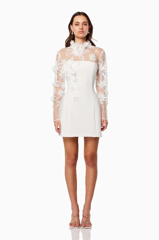 Damaris 3D Beade Mesh Mini Dress In White Fashionable Button-Front Mini Dress