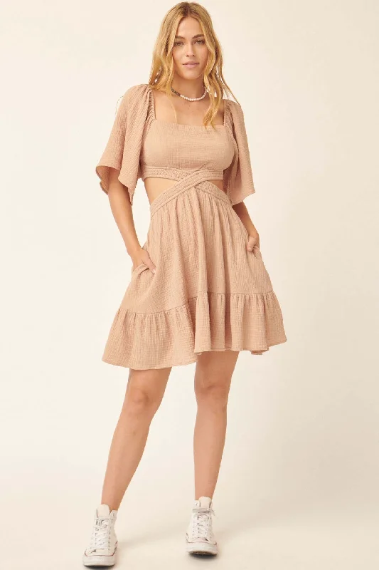 Dolled Up Cutout Bell-Sleeve Mini Dress Comfortable Fit-and-Flare Mini Dress