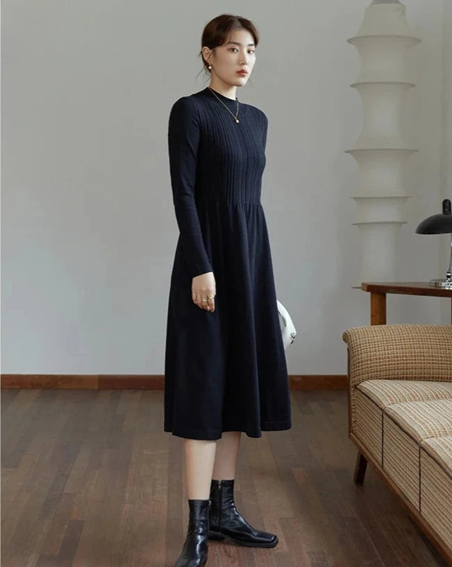 Knitted A-Line Midi Dress Elegant Satin Midi Dress