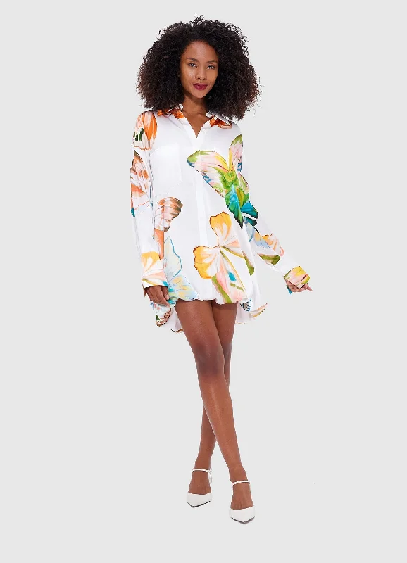 Elysia Shirt Mini Dress - Papillon Print in White Fashionable Summer Mini Dress