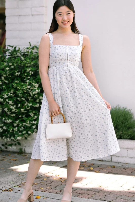 Emma Floral Midi Dress Cozy Midi Dress with Pockets