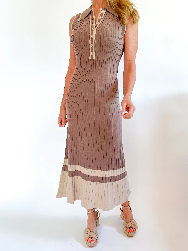 Sleeveless Ribbed Midi Dress Stylish Striped Midi Dress