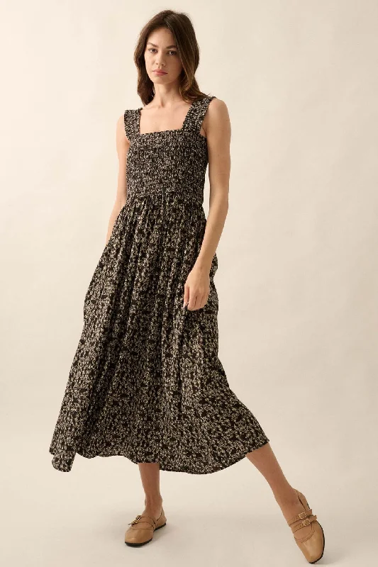 Filigree Flowers Smocked Floral Midi Dress Cozy T-shirt Midi Dress