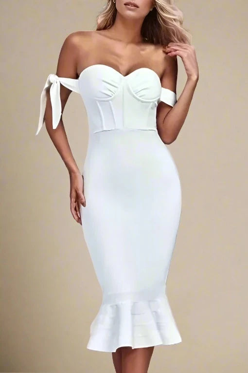 Hunter Bandage Midi Dress - Pearl White Comfortable Fit-and-Flare Midi Dress