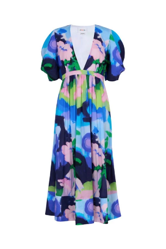 ITA MIDI DRESS IN OLEO AZUL PRINT Fashionable Fitted Midi Dress