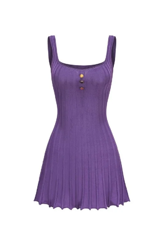 JANELLE PURPLE KNIT MINI DRESS Chic Halter Mini Dress