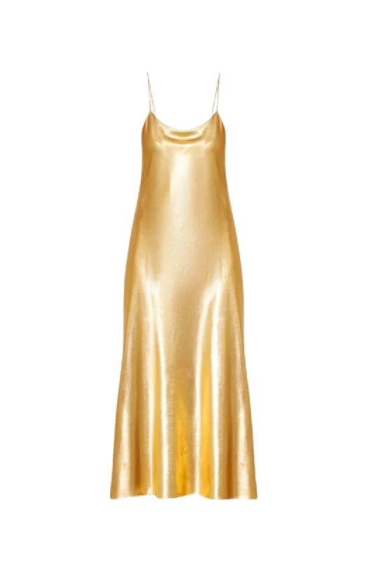 JOSEY GOLD METALLIC COATED SILK MIDI DRESS Stylish Silk Midi Dress