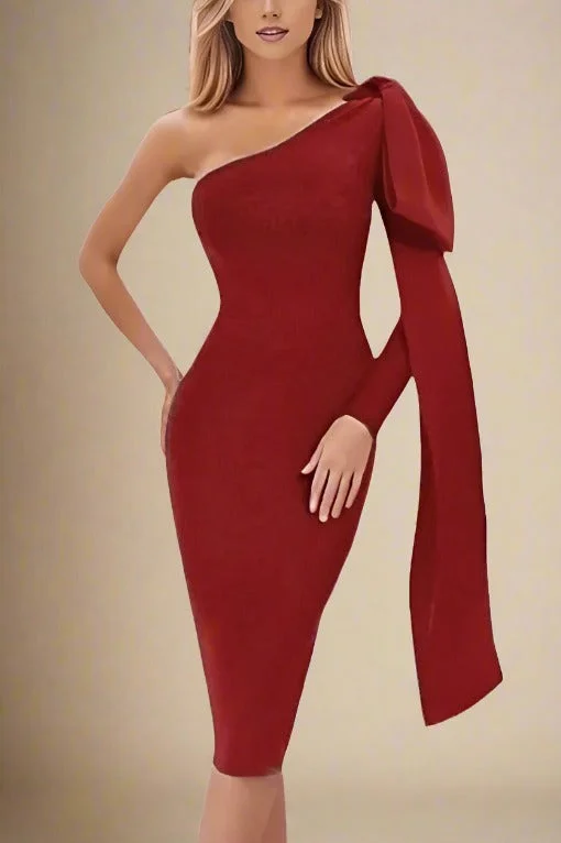 Lela Long Sleeve Bandage Midi Dress - Lipstick Red Comfortable Ruched Midi Dress