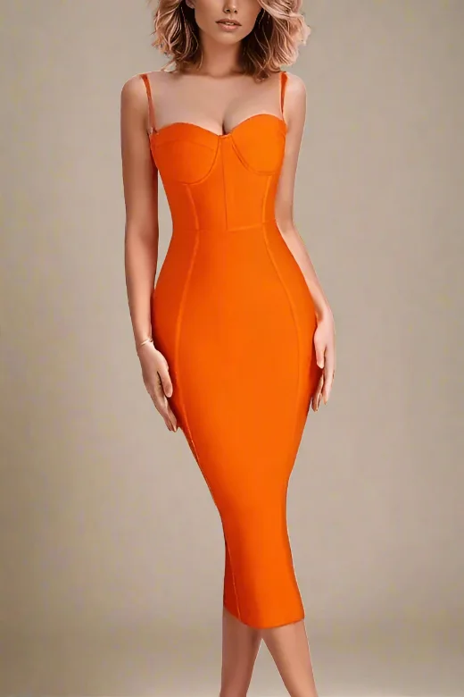 Lina Bandage Midi Dress - Apricot Orange Stylish Tiered Midi Dress